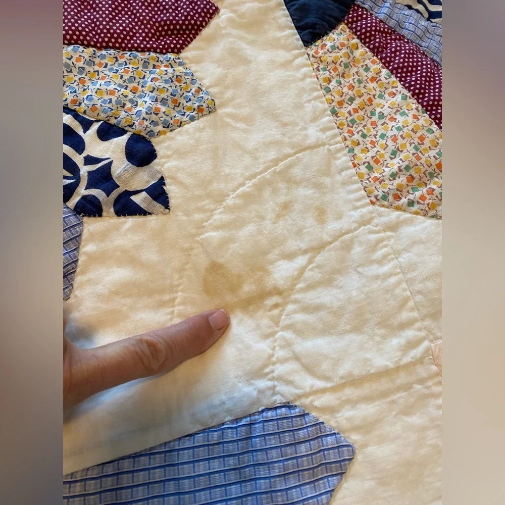 Handmade Fan Quilt 62”/72” in Blues and Reds 💙❤️🩵🤍
